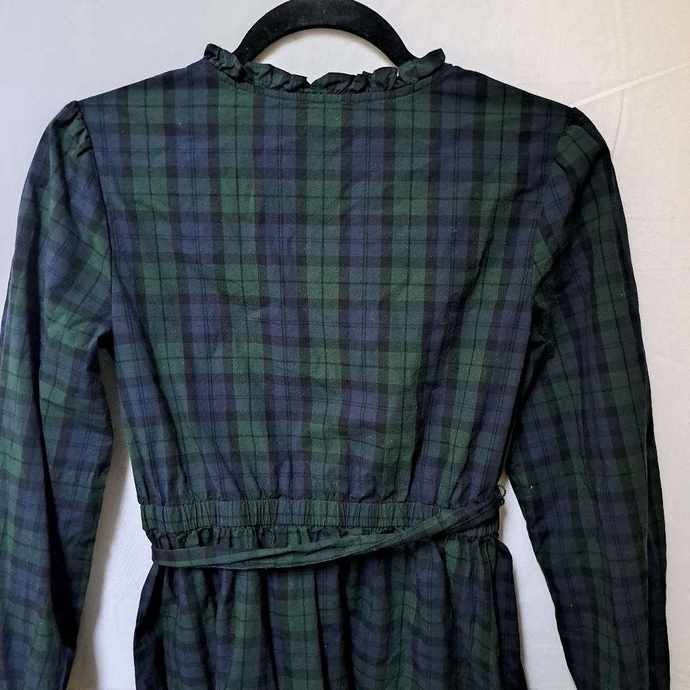 Crewcuts Girls Black Watch Plaid Ruffle Dress Green Navy Tartan Size 14